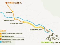 110 Map-Inca-Rail  Przejazd pociągiem z Ollantaytambo (2750 m. n.p.m.) do Aguas Calientes (2000 m n.p.m.).